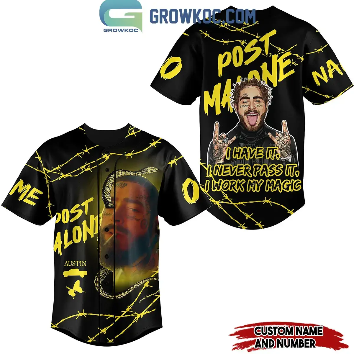 Post Malone I Have It I Work My Magic Black Version Personalized Baseball Jersey Image