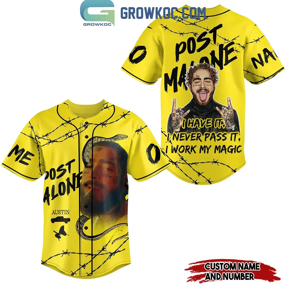 Post Malone I Have It I Work My Magic Personalized Baseball Jersey Yellow Design Image