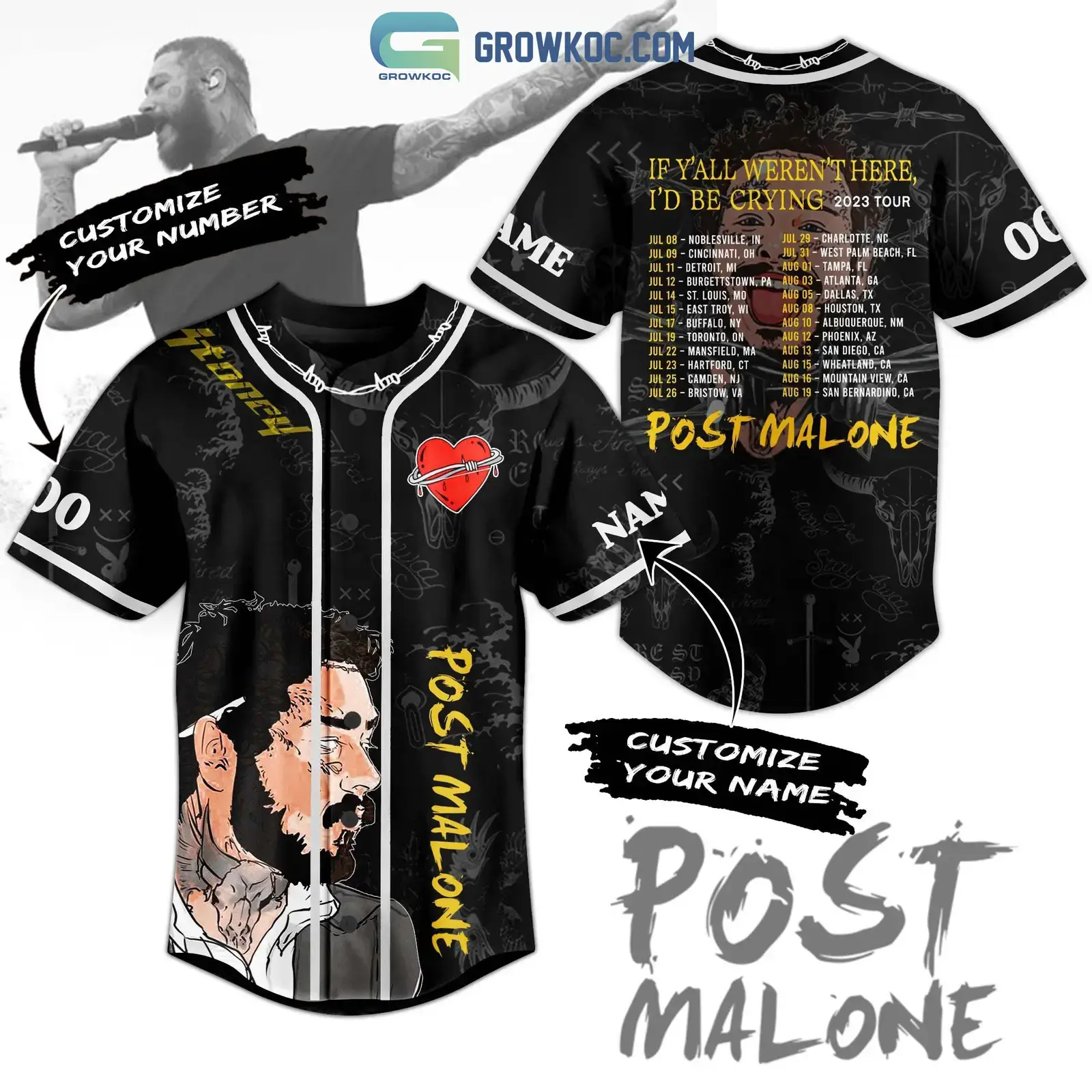 Post Malone If Y'All Weren't Here I'D Be Crying 2023 Tour Personalized Baseball Jersey Image