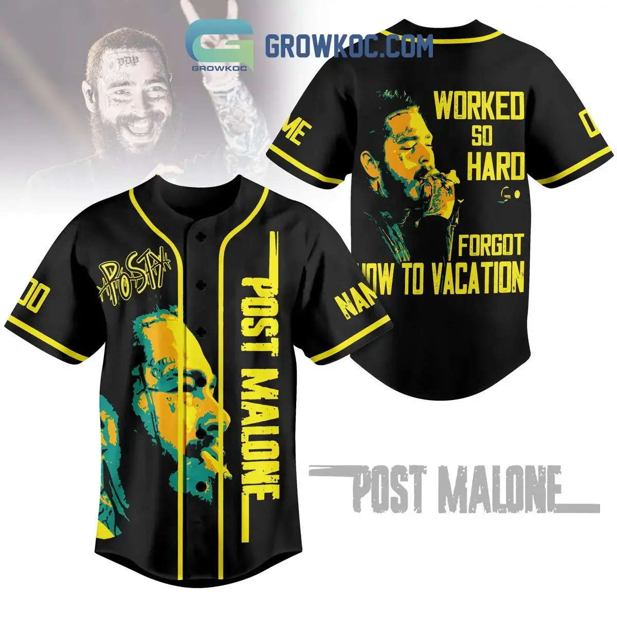 Post Malone Posty Rapper Worked So Hard Forgot How To Vacation Custom Name Number Baseball Jersey Image