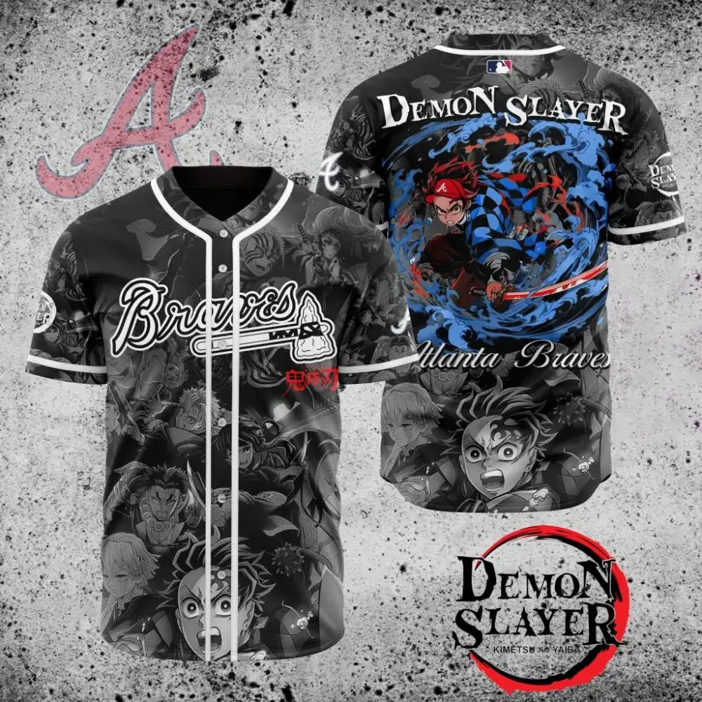 Premium Mlb Atlanta Braves X Demon Slayer Custom Baseball Jersey Image