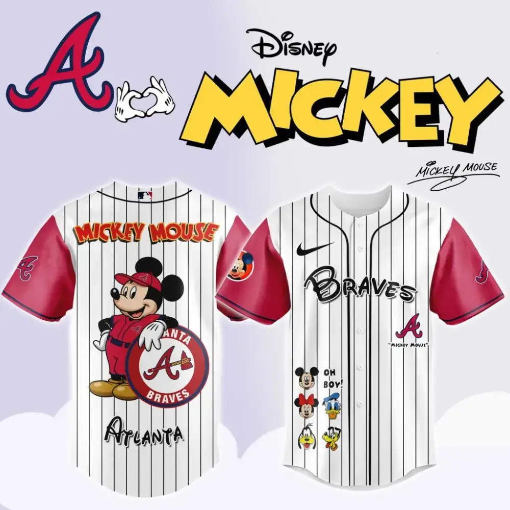Premium Mlb Atlanta Braves X Mickey Mouse And Friends Custom Baseball Jersey Image