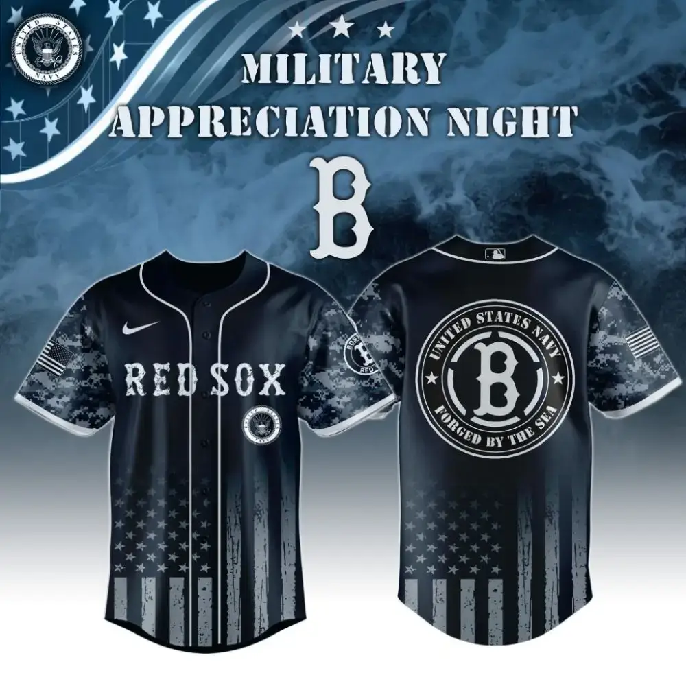 Premium Mlb Boston Red Sox Navy Military Appreciation Custom Baseball Jersey Image