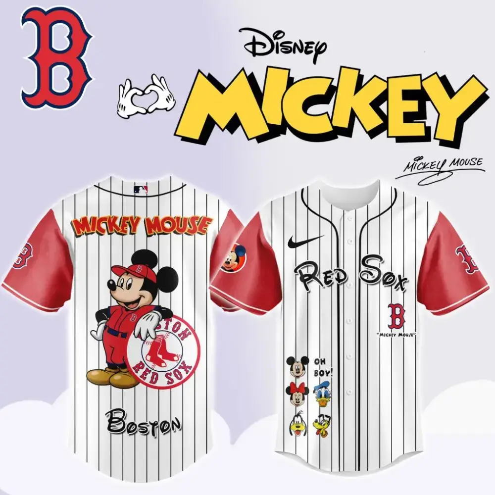 Premium Mlb Boston Red Sox X Mickey Mouse And Friends Custom Baseball Jersey Image