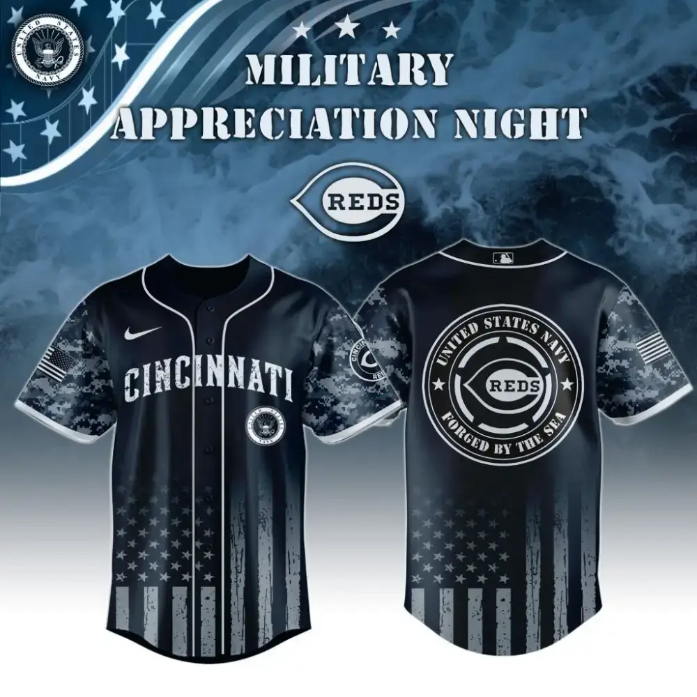 Premium Mlb Cincinnati Reds Navy Military Appreciation Custom Baseball Jersey Image