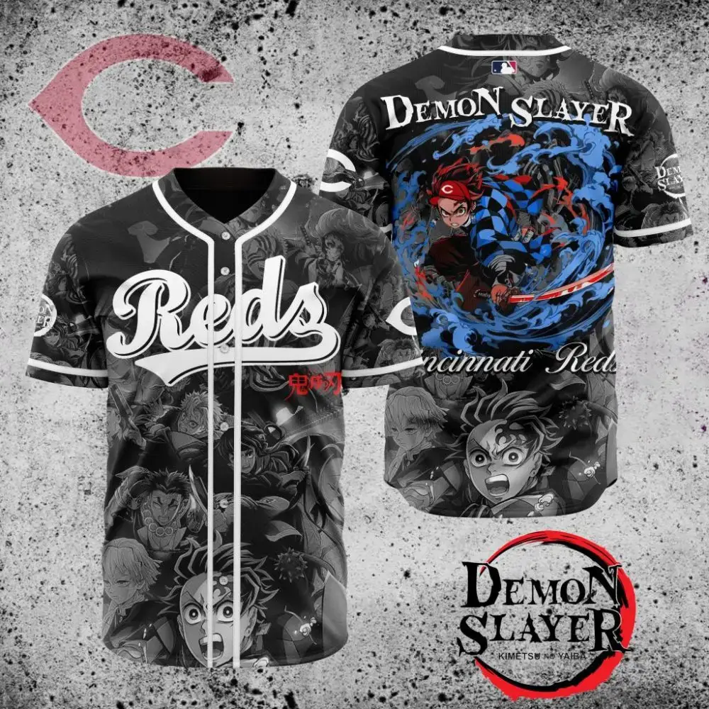 Premium Mlb Cincinnati Reds X Demon Slayer Custom Baseball Jersey Image