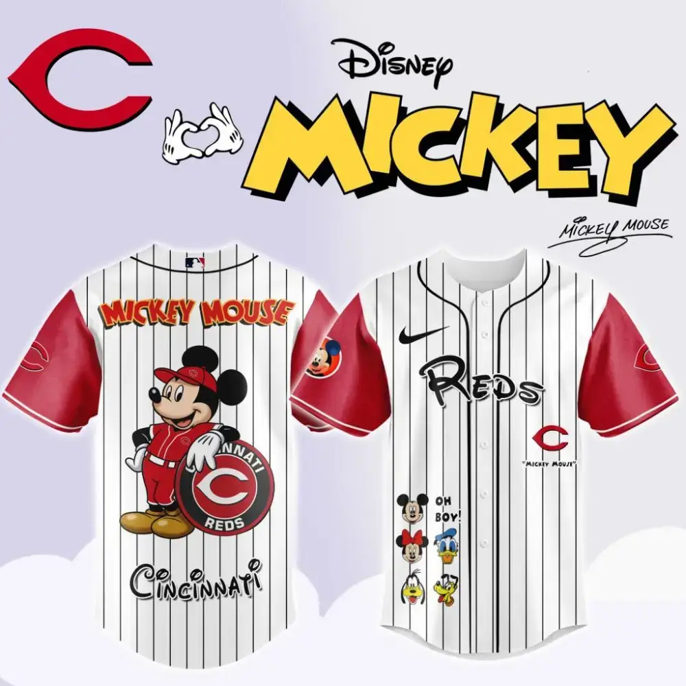 Premium Mlb Cincinnati Reds X Mickey Mouse And Friends Custom Baseball Jersey Image