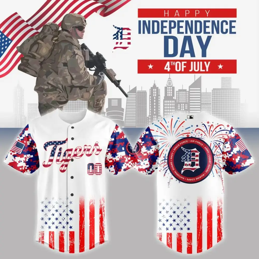 Premium Mlb Detroit Tigers Special The 4Th Of July Military Custom Baseball Jersey Image