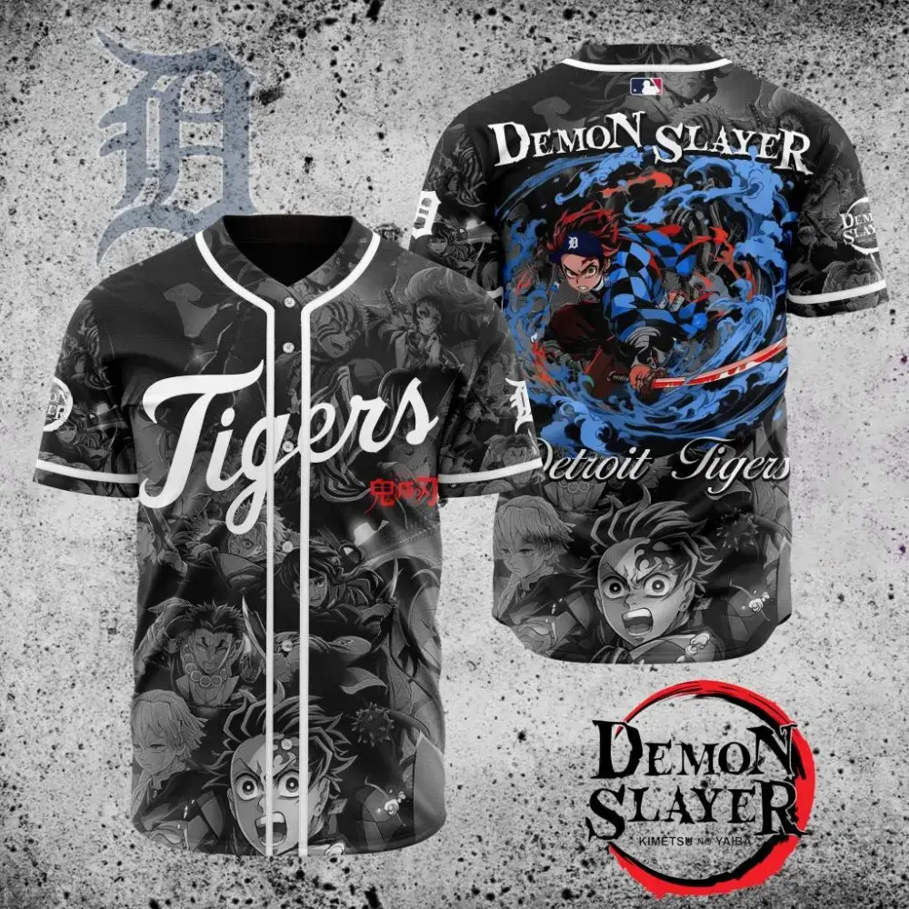Premium Mlb Detroit Tigers X Demon Slayer Custom Baseball Jersey Image