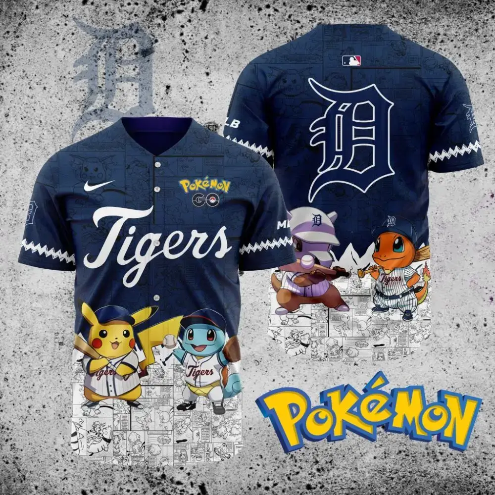 Premium Mlb Detroit Tigers X Pokemon Custom Baseball Jersey Image