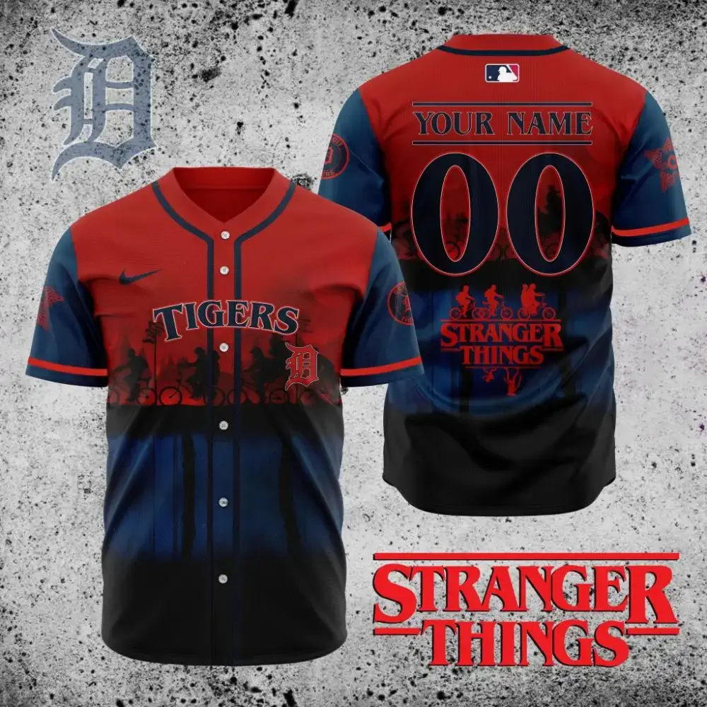 Premium Mlb Detroit Tigers X Stranger Things Custom Baseball Jersey Image