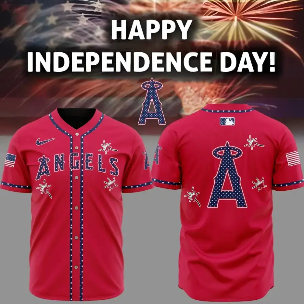 Premium Mlb Los Angeles Angels Happy Independence Day Custom Baseball Jersey Image