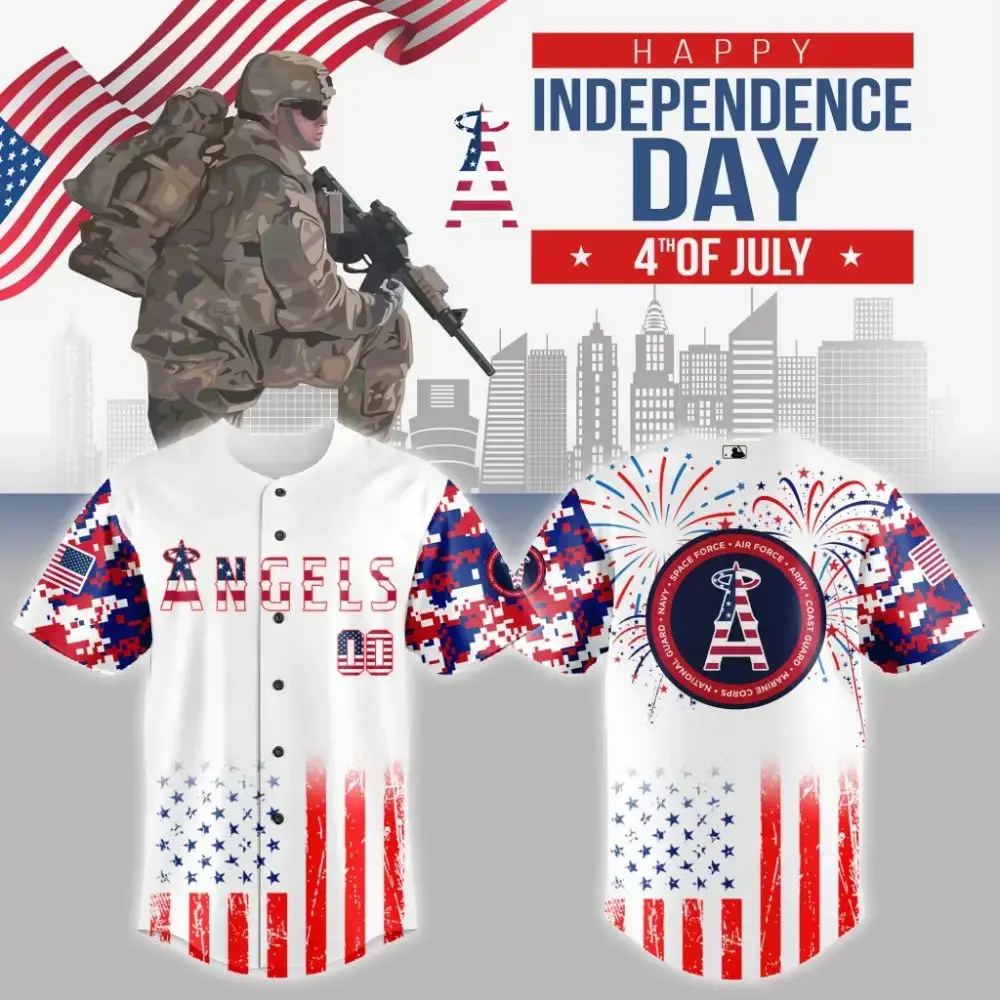 Premium Mlb Los Angeles Angels Special The 4Th Of July Military Custom Baseball Jersey Image