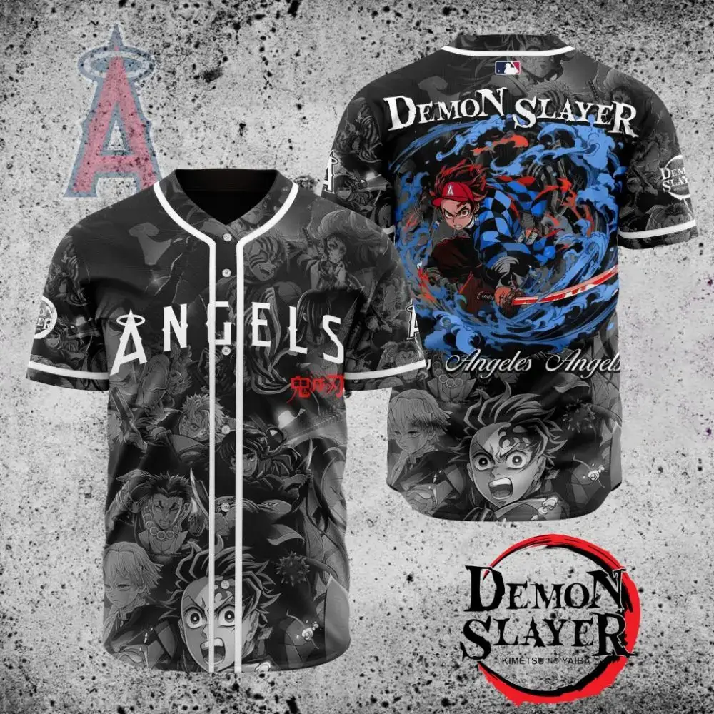 Premium Mlb Los Angeles Angels X Demon Slayer Custom Baseball Jersey Image