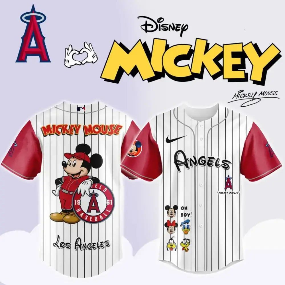 Premium Mlb Los Angeles Angels X Mickey Mouse And Friends Custom Baseball Jersey Image