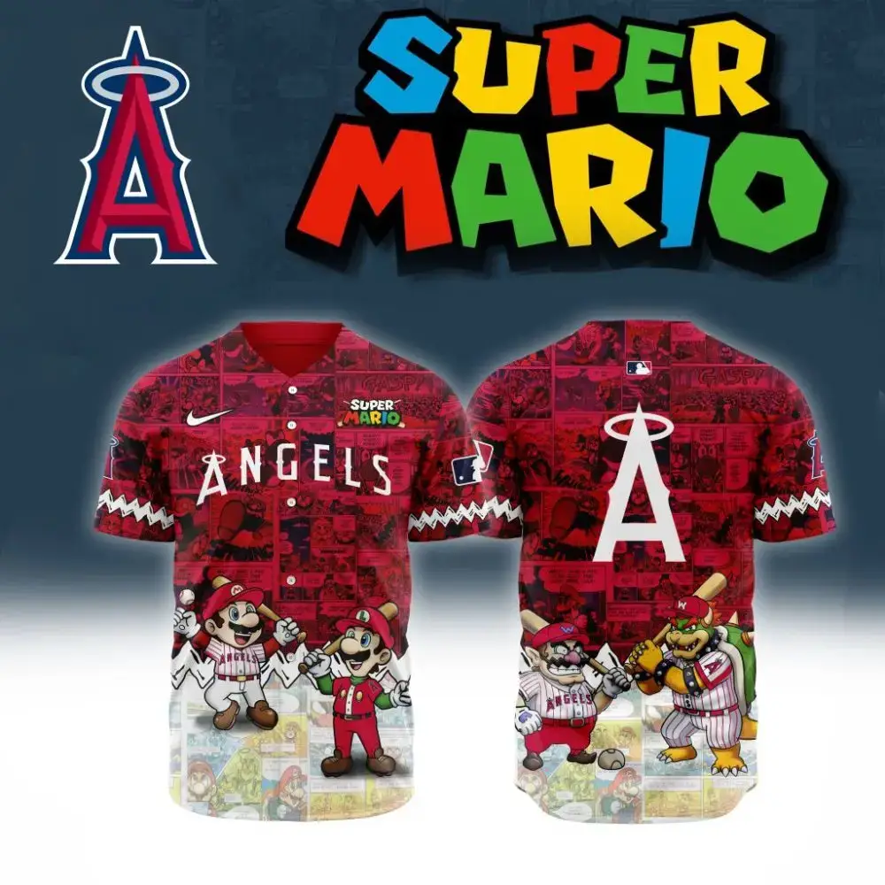 Premium Mlb Los Angeles Angels X Super Mario Custom Baseball Jersey Image