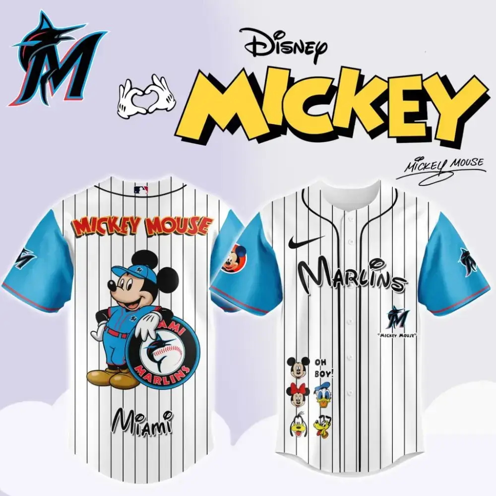 Premium Mlb Miami Marlins X Mickey Mouse And Friends Custom Baseball Jersey Image