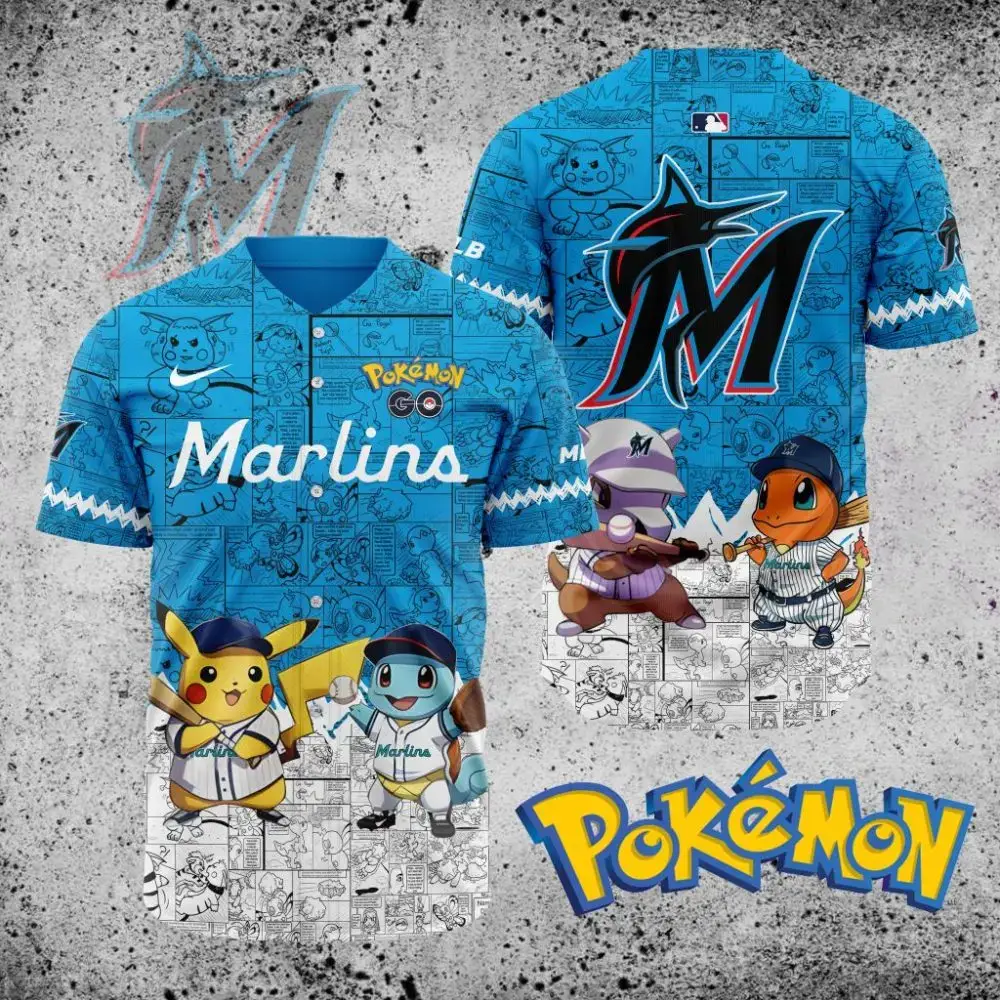 Premium Mlb Miami Marlins X Pokemon Custom Baseball Jersey Image