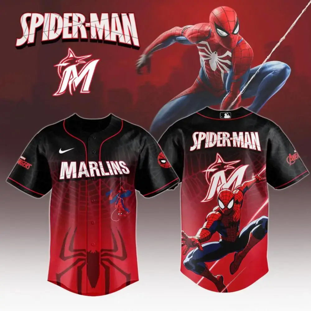 Premium Mlb Miami Marlins X Spider-Man Custom Baseball Jersey Image