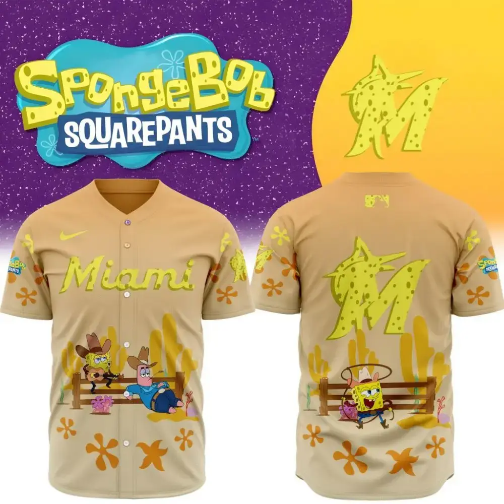 Premium Mlb Miami Marlins X Spongebob Squarepants Special Custom Baseball Jersey Image