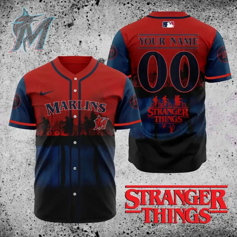 Premium Mlb Miami Marlins X Stranger Things Custom Baseball Jersey Image