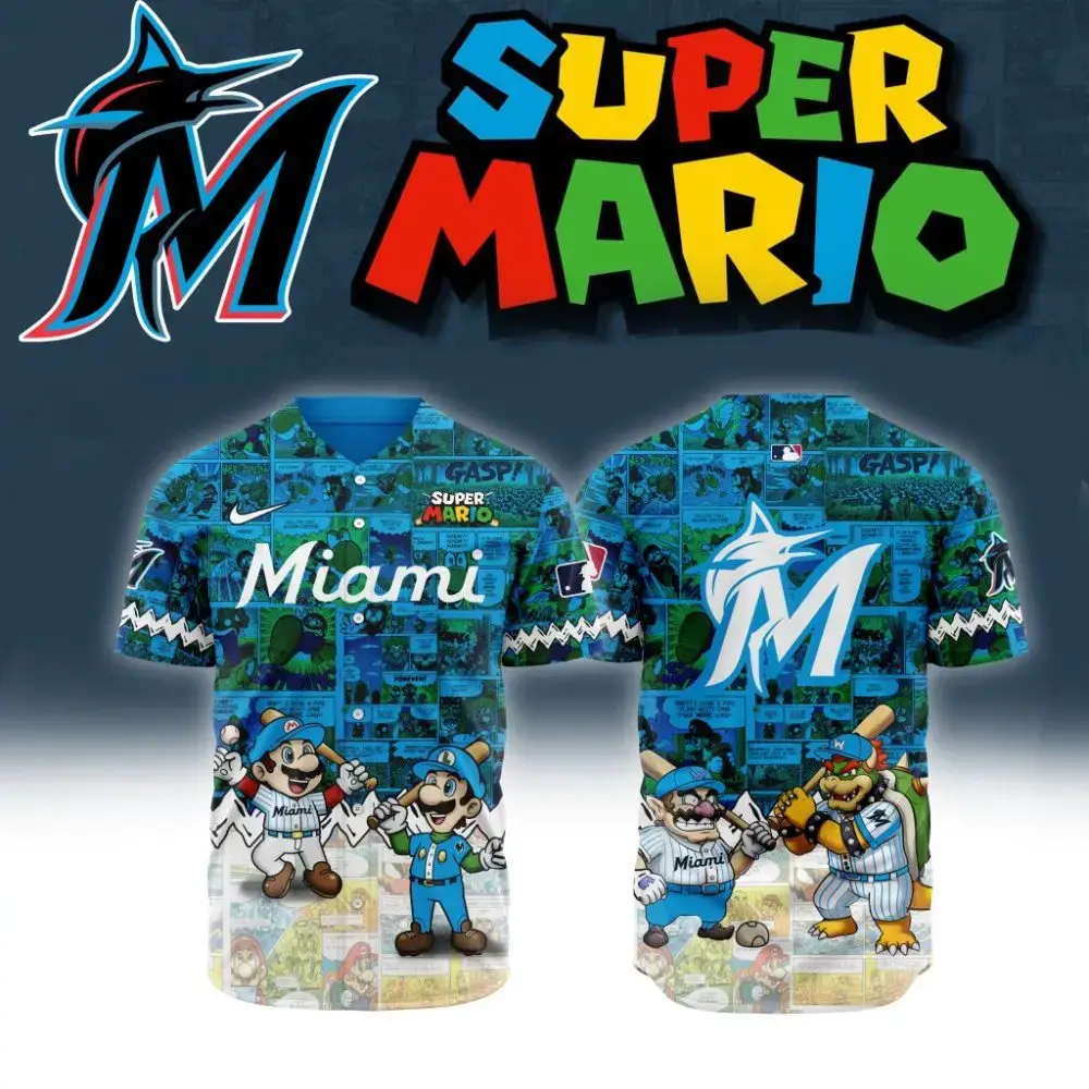 Premium Mlb Miami Marlins X Super Mario Custom Baseball Jersey Image