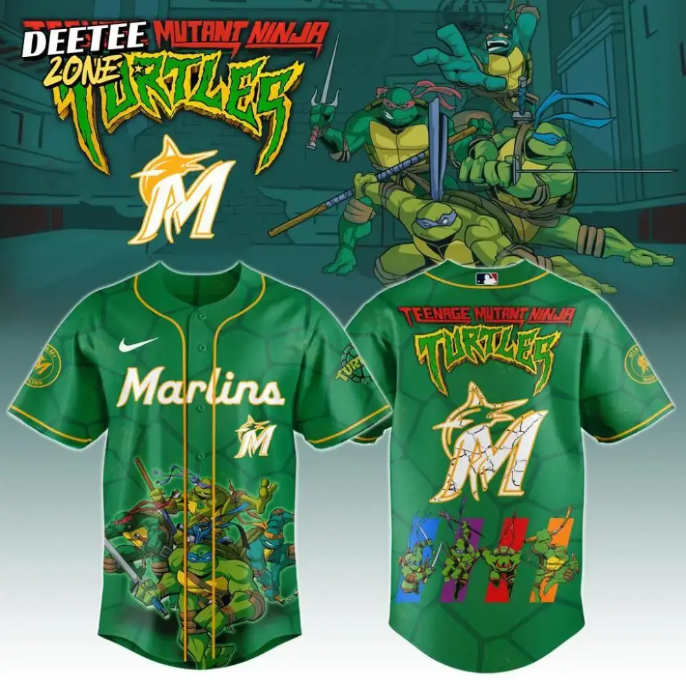 Premium Mlb Miami Marlins X Teenage Mutant Ninja Turtles Custom Baseball Jersey Image