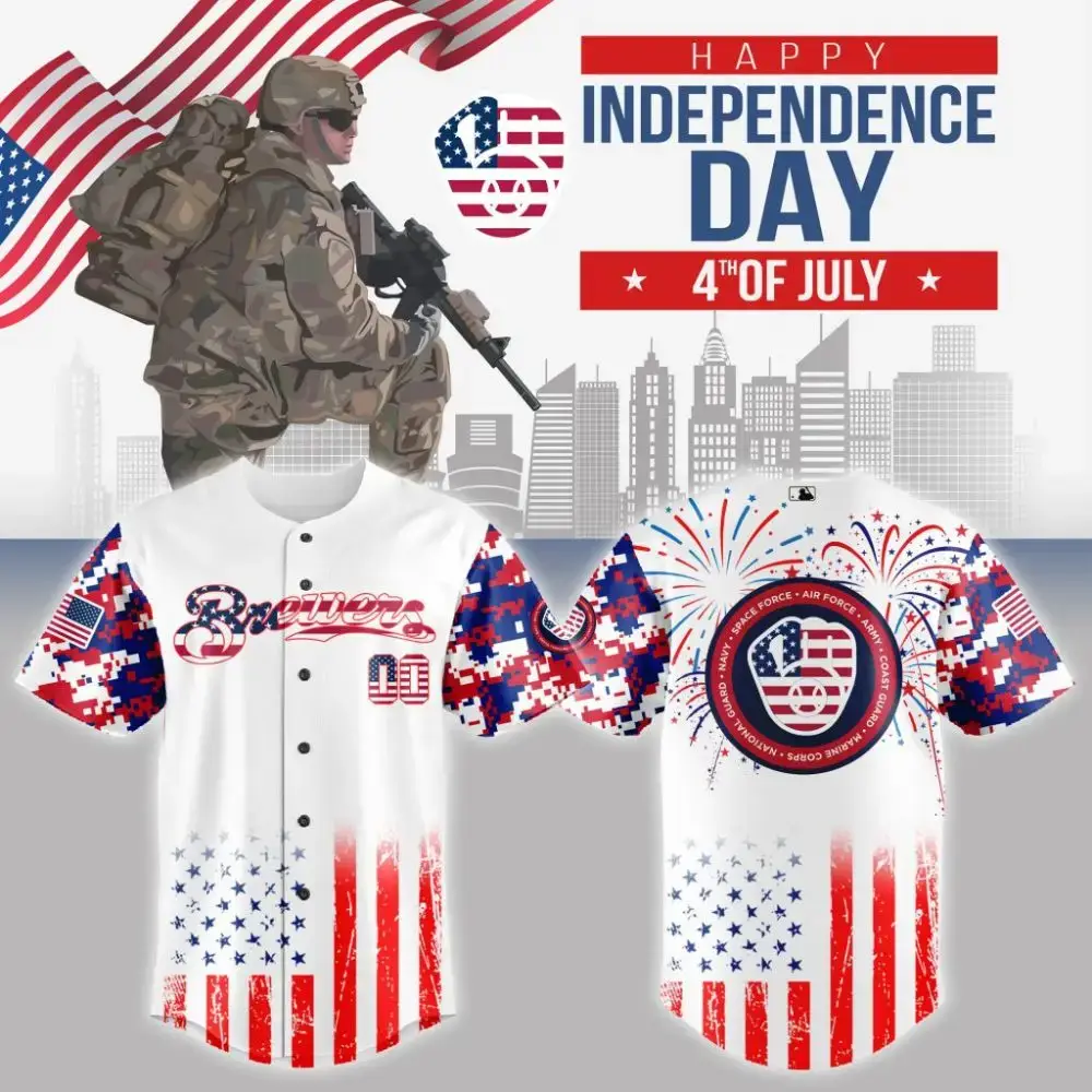 Premium Mlb Milwaukee Brewers Special The 4Th Of July Military Custom Baseball Jersey Image