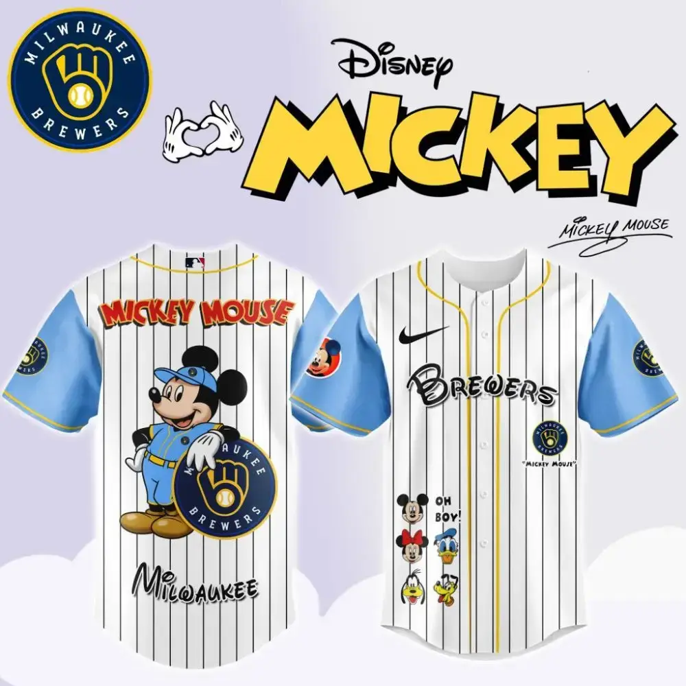 Premium Mlb Milwaukee Brewers X Mickey Mouse And Friends Custom Baseball Jersey Image