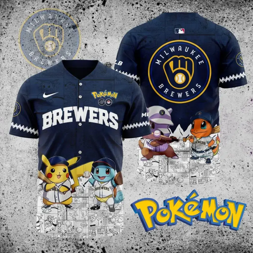 Premium Mlb Milwaukee Brewers X Pokemon Custom Baseball Jersey Image