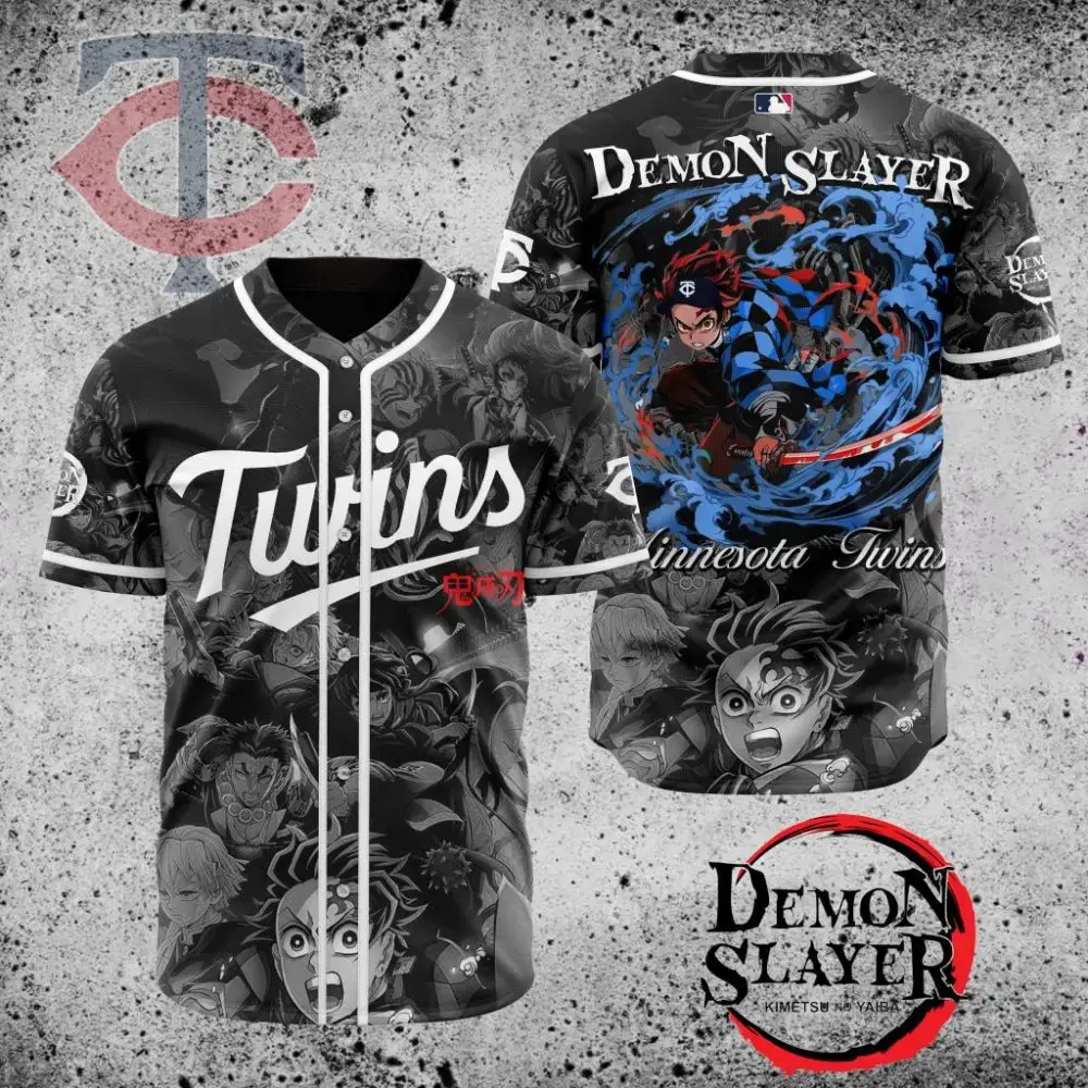Premium Mlb Minnesota Twins X Demon Slayer Custom Baseball Jersey Image