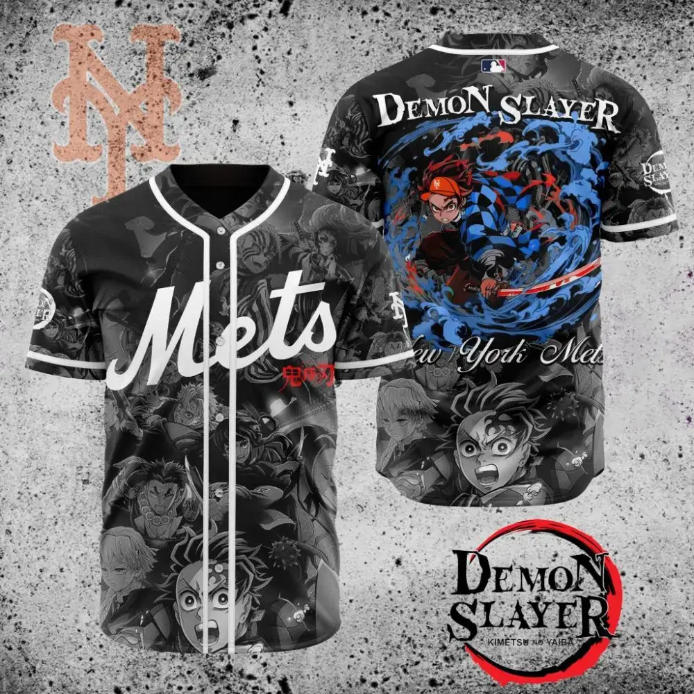 Premium Mlb New York Mets X Demon Slayer Custom Baseball Jersey Image