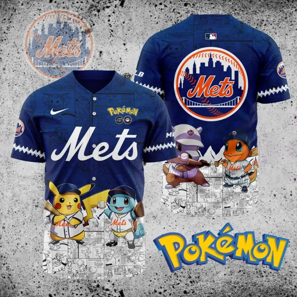 Premium Mlb New York Mets X Pokemon Custom Baseball Jersey Image