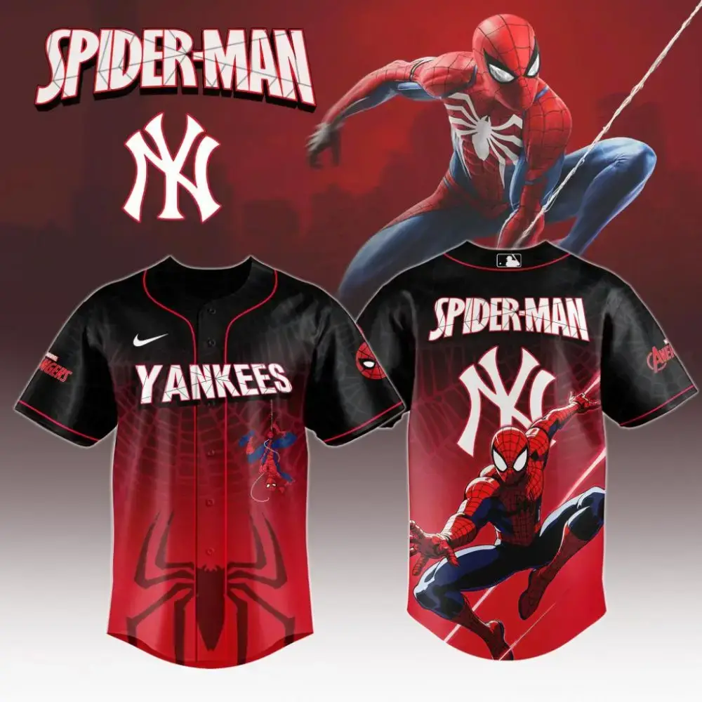Premium Mlb New York Yankees X Spider-Man Custom Baseball Jersey Image