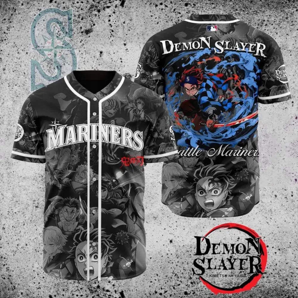 Premium Mlb Seattle Mariners X Demon Slayer Custom Baseball Jersey Image
