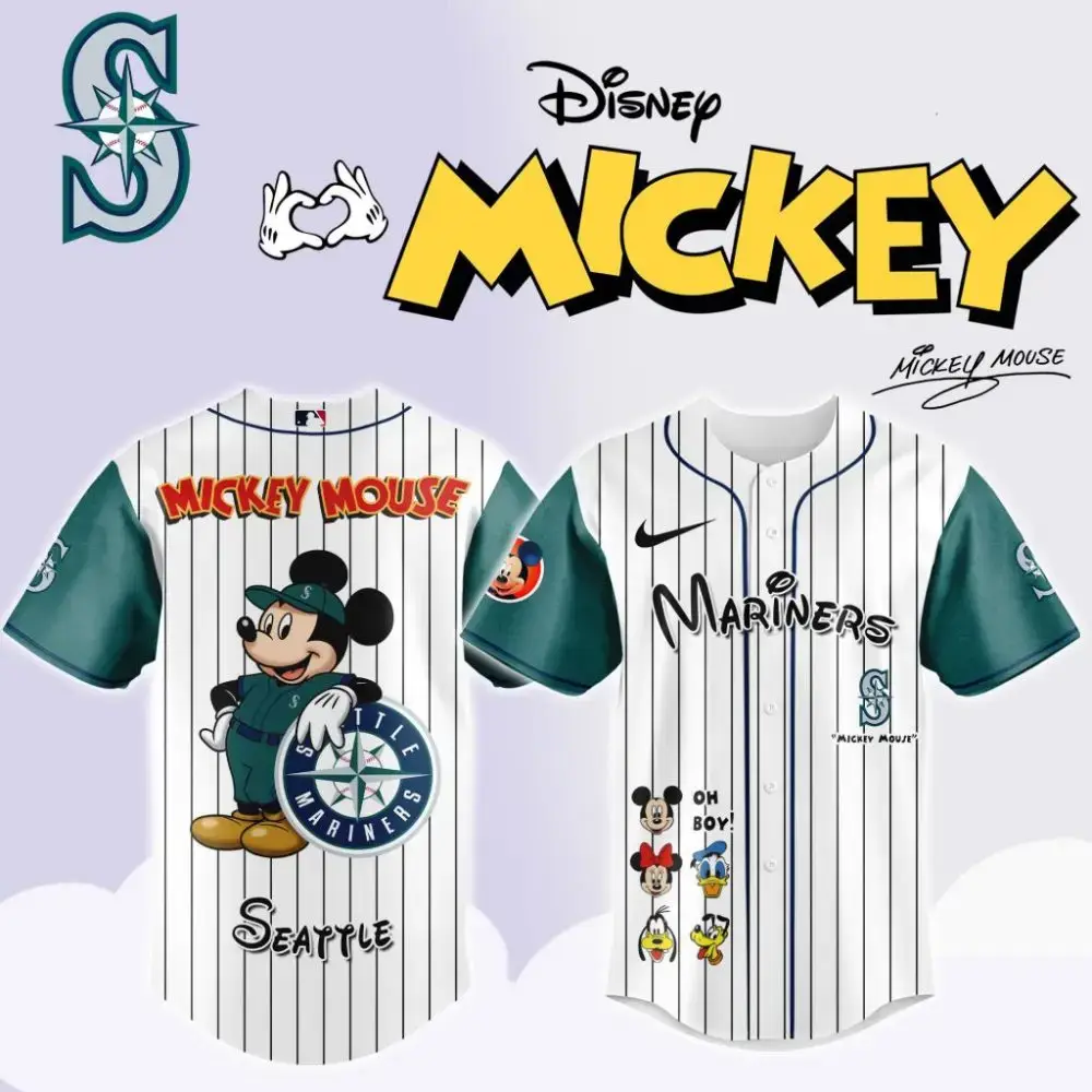 Premium Mlb Seattle Mariners X Mickey Mouse And Friends Custom Baseball Jersey Image