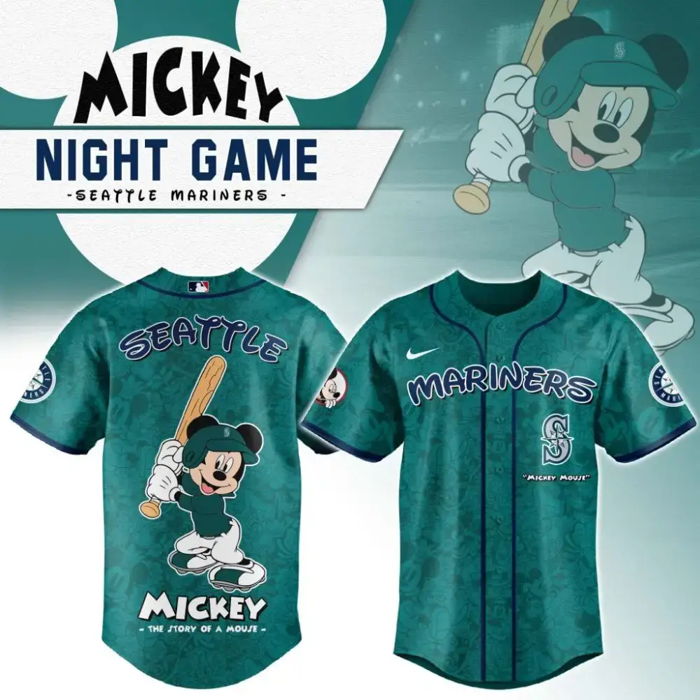 Premium Mlb Seattle Mariners X Mickey Mouse Custom Baseball Jersey Image
