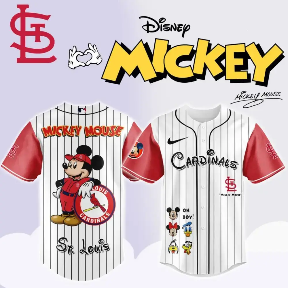 Premium Mlb St. Louis Cardinals X Mickey Mouse And Friends Custom Baseball Jersey Image