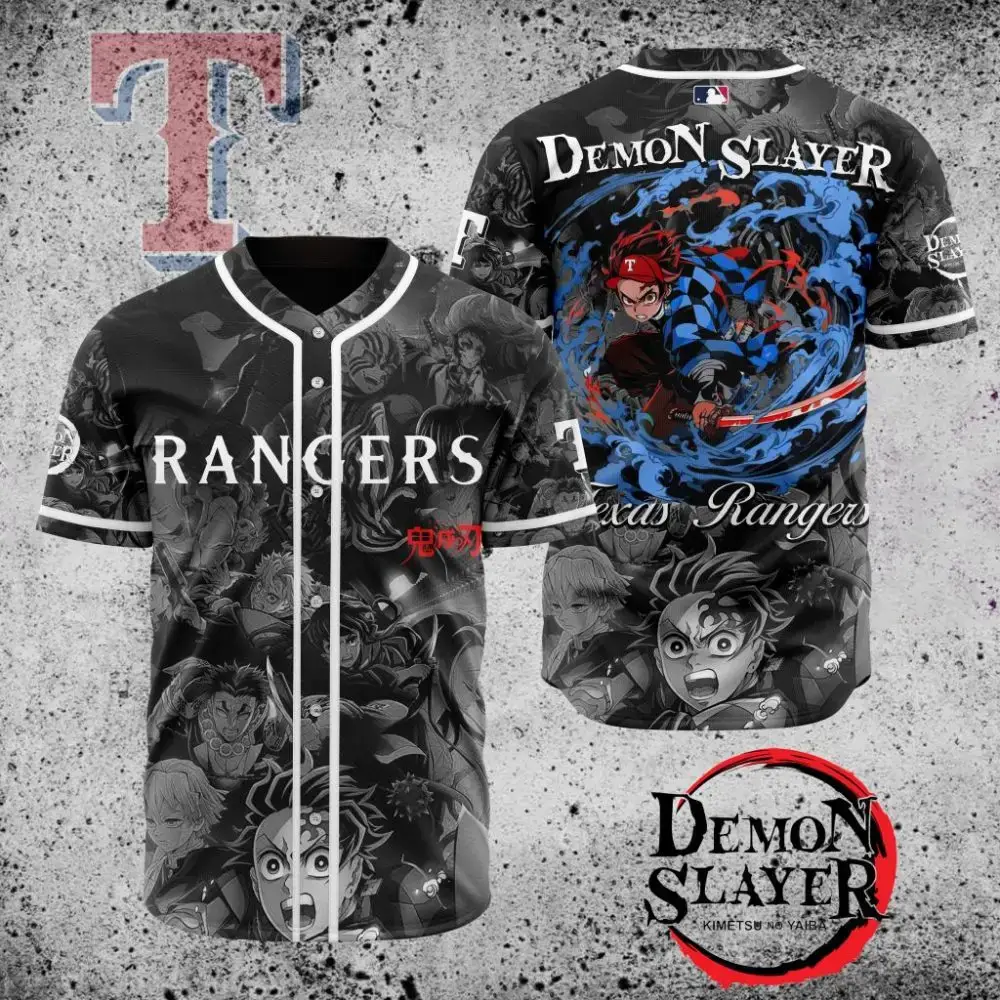 Premium Mlb Texas Rangers X Demon Slayer Custom Baseball Jersey Image