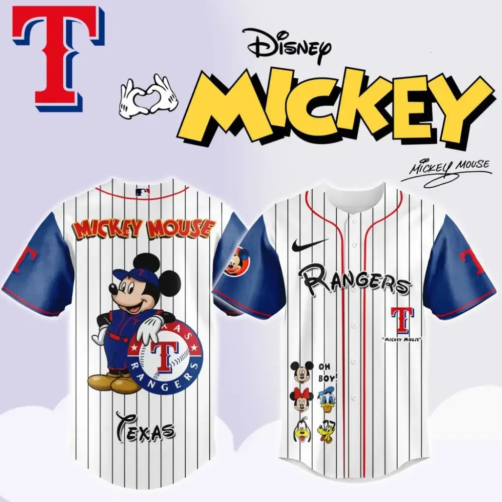 Premium Mlb Texas Rangers X Mickey Mouse And Friends Custom Baseball Jersey Image