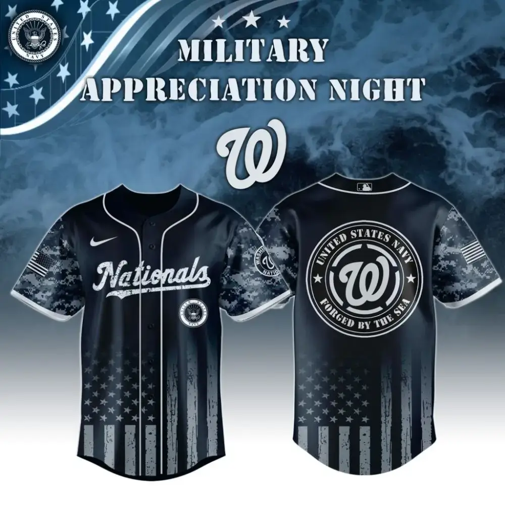 Premium Mlb Washington Nationals Navy Military Appreciation Custom Baseball Jersey Image