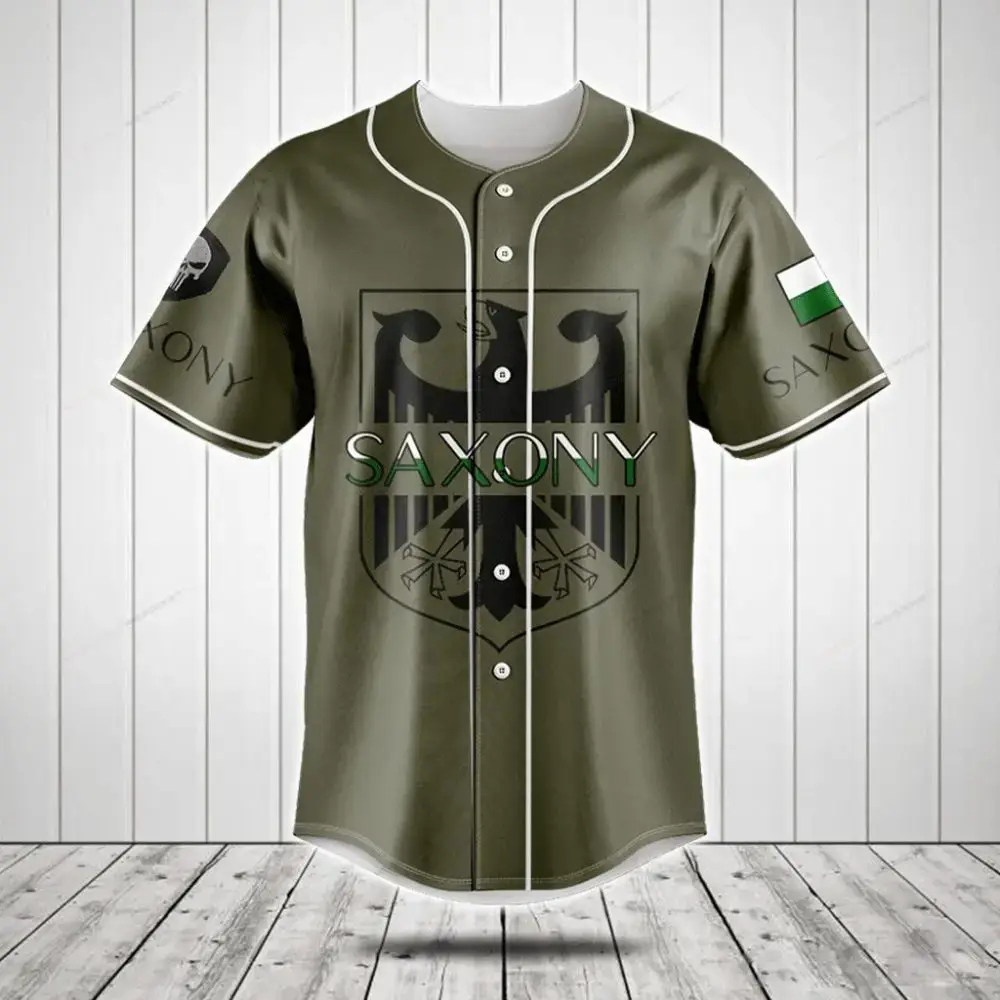 Premium Saxony Baseball Jersey – Stylish Olive Green With Crest Design Image
