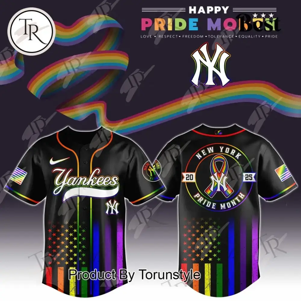 Pride Month Baseball Jersey - New York Yankees Rainbow Design, Unisex, Celebrate Diversity Image