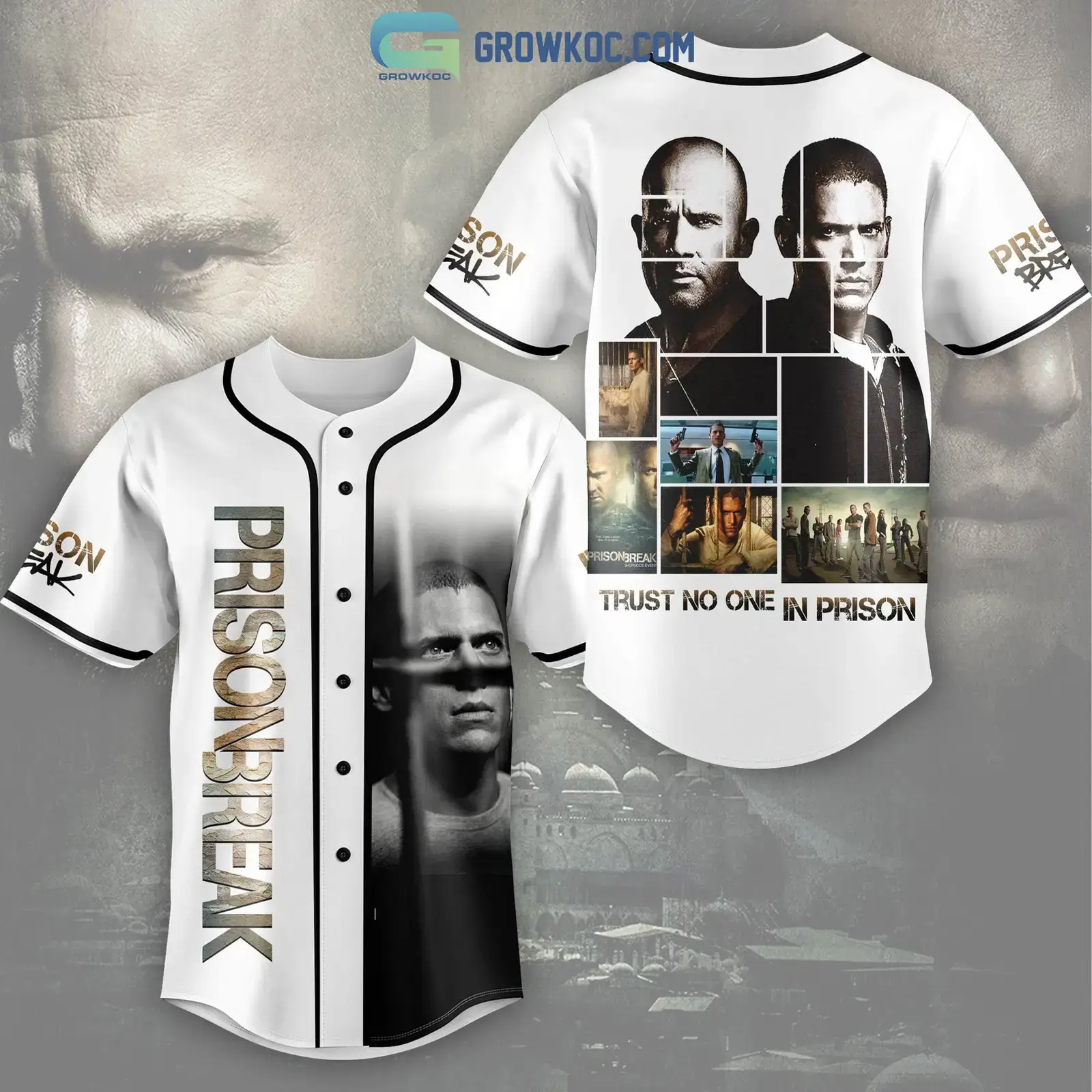 Prison Break Trust No One In Prison White Design Baseball Jersey Image