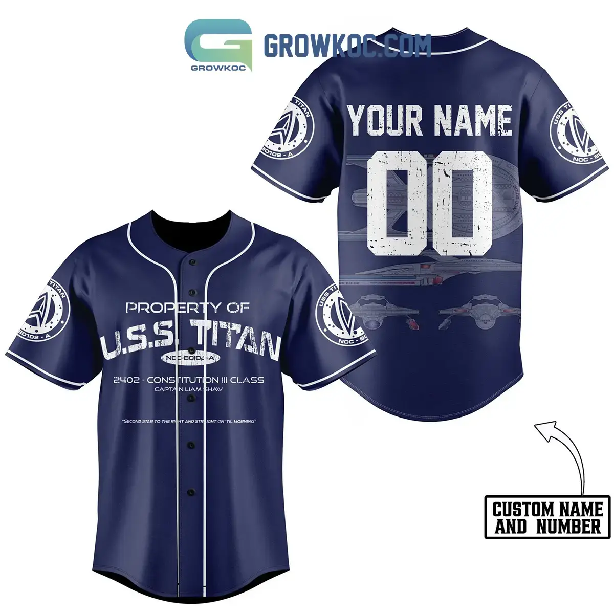 Property Of USS Titan 2402 Constitution III Class Personalized Baseball Jersey Image