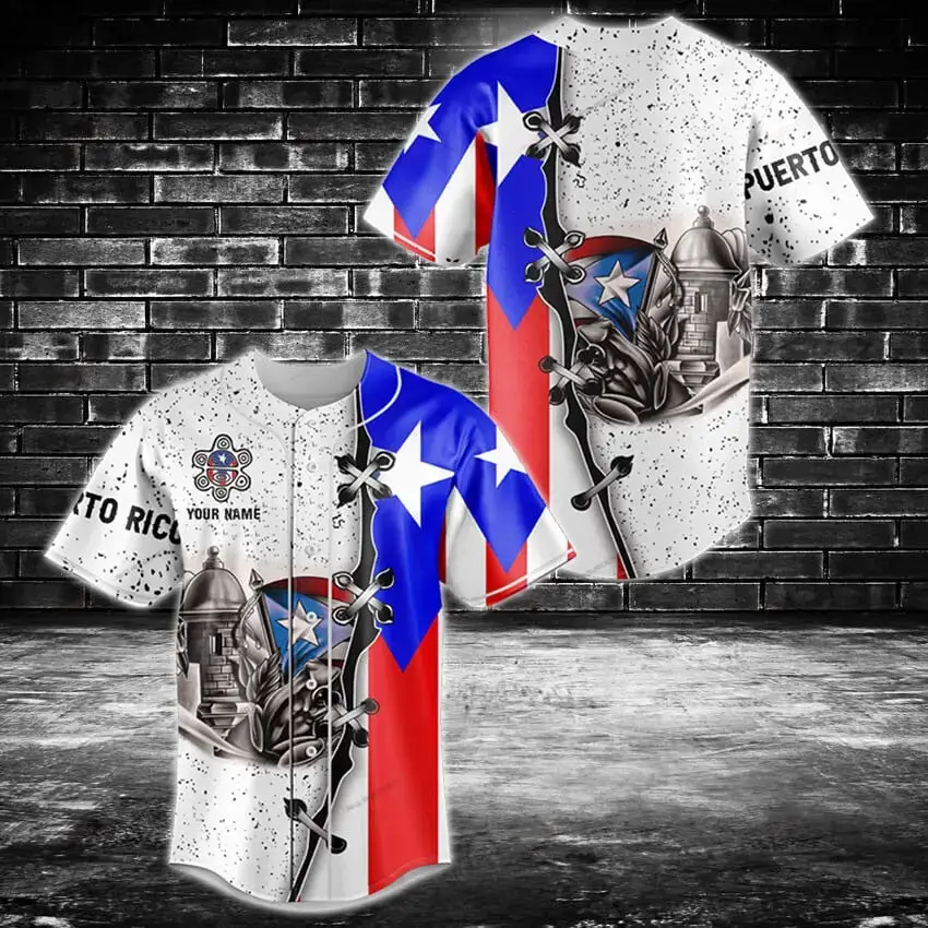 Puerto Rico Flag Baseball Jersey - Customizable Sports Apparel With Unique Design Image