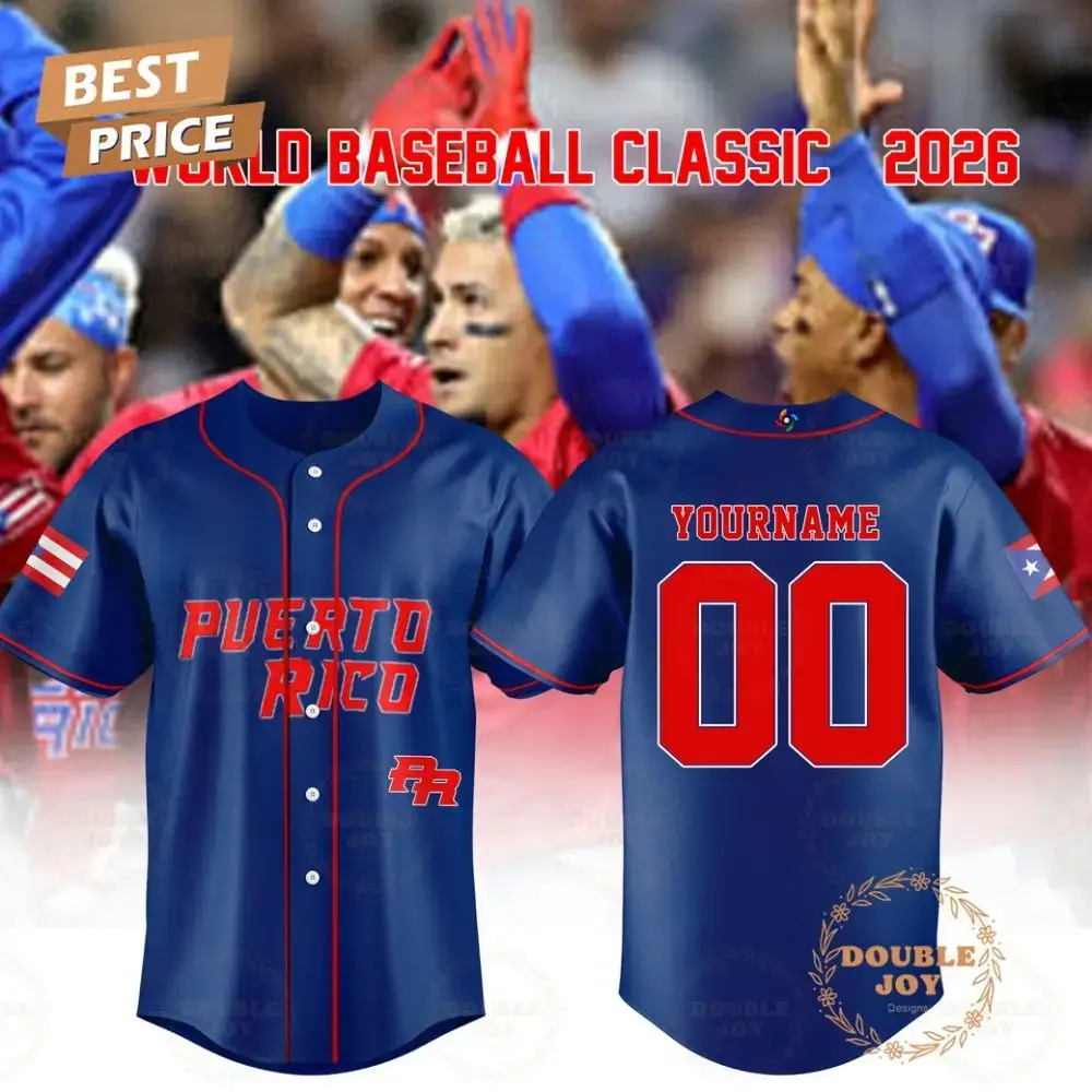 Puerto Rico World Baseball Classic 2026 Custom Name Baseball Jersey - Blue Image