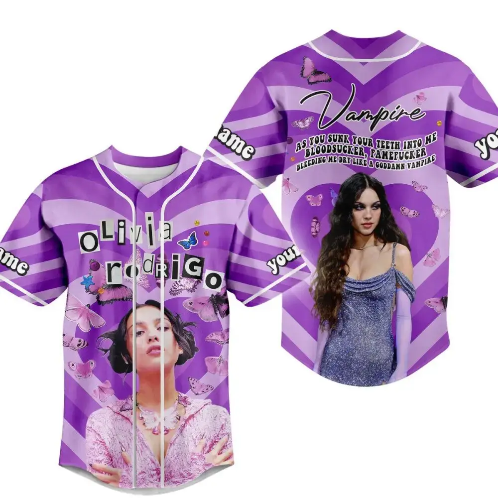 Purple Graphic Baseball Jersey – Stylish Design With Butterfly & Text Motifs Image