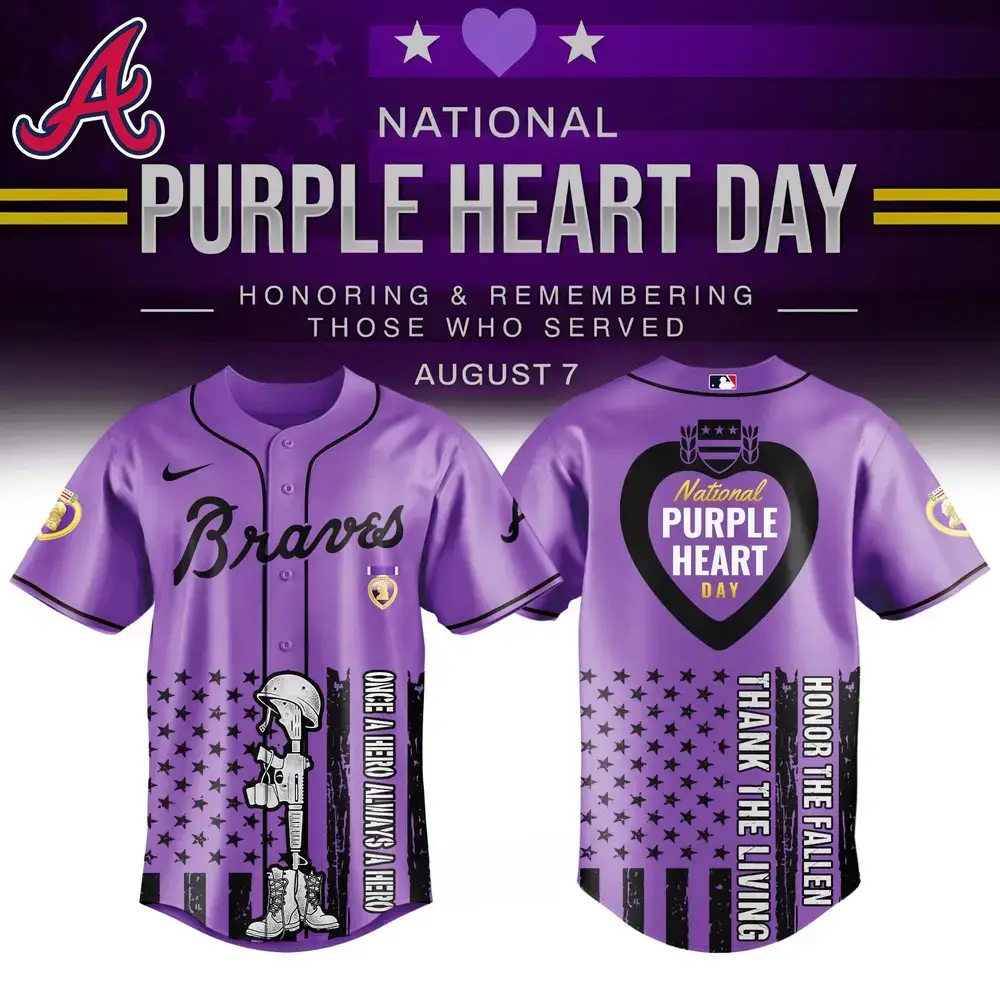 Purple Heart Day Braves Jersey - Honor & Remember Heroes, Limited Edition, Perfect Gift! Image
