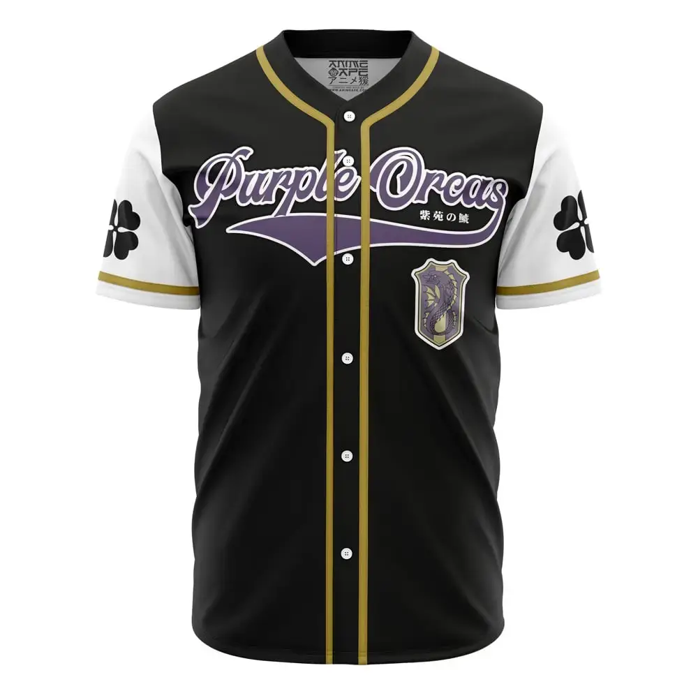 Purple Orcas Black Clover Baseball Jersey Image